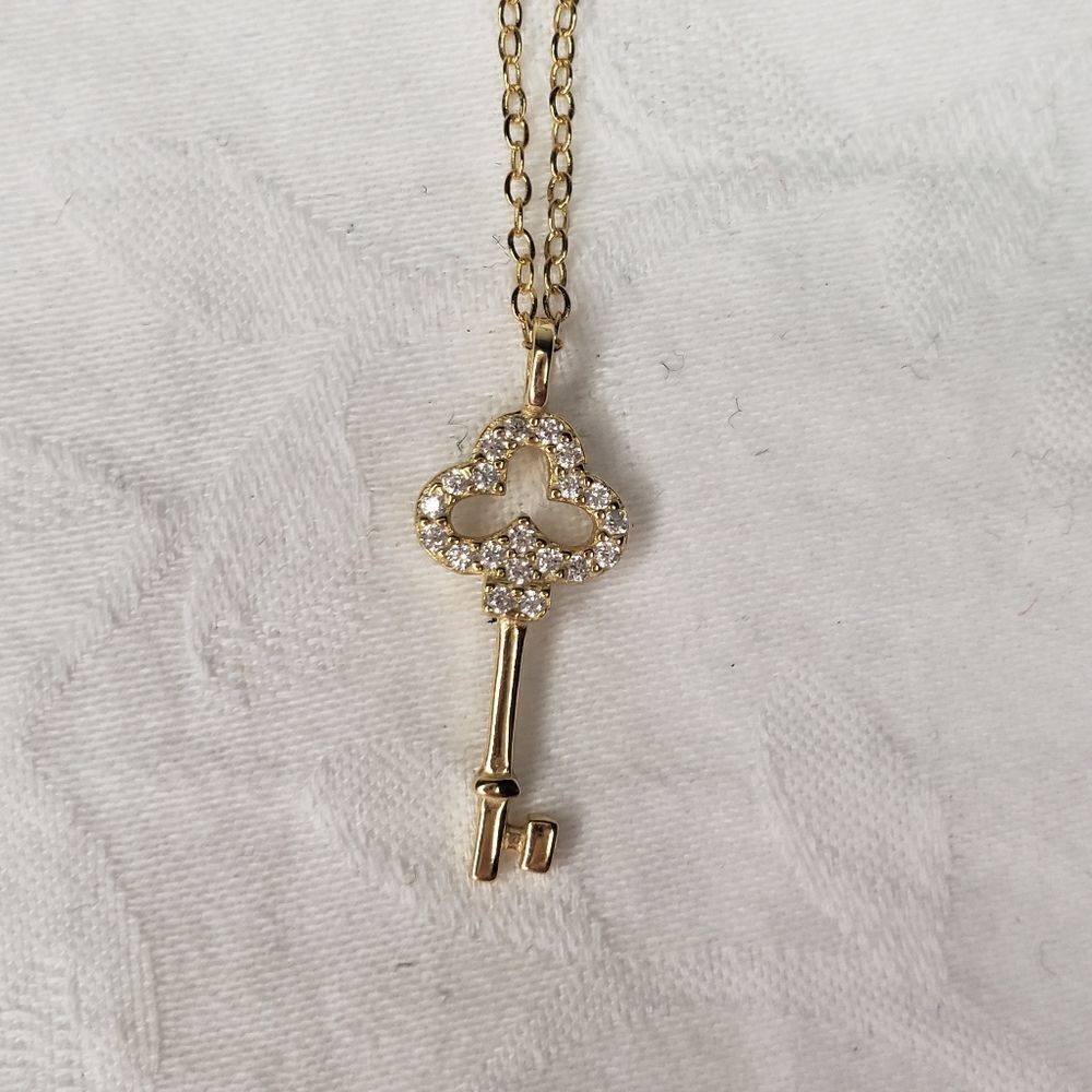 Gold plated rhinestone key necklace